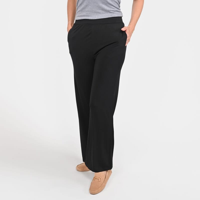 Tamsy Black Mid Rise Wide-Leg Pants For Women - L