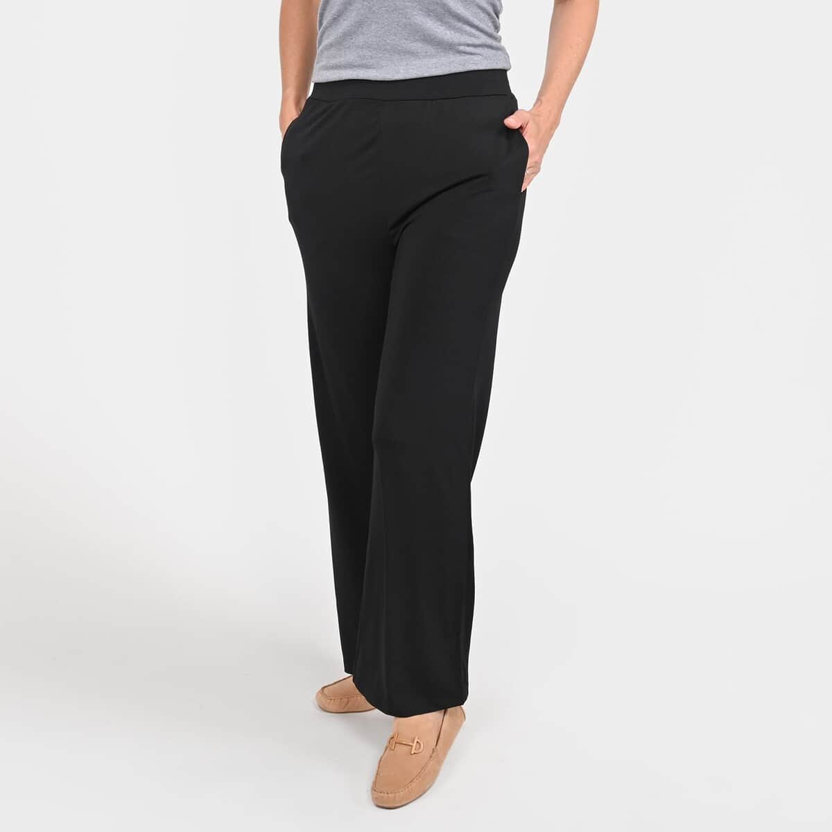 Tamsy Black Mid Rise Wide-Leg Pants For Women - L image number 4