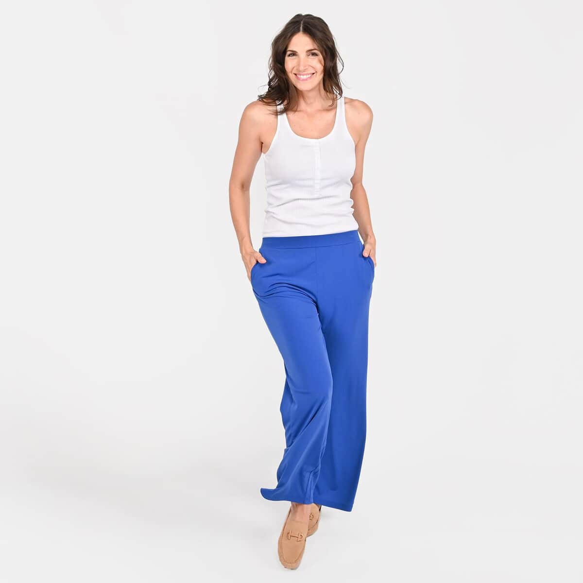 Tamsy Blue Mid Rise Wide-Leg Pants For Women - L image number 0