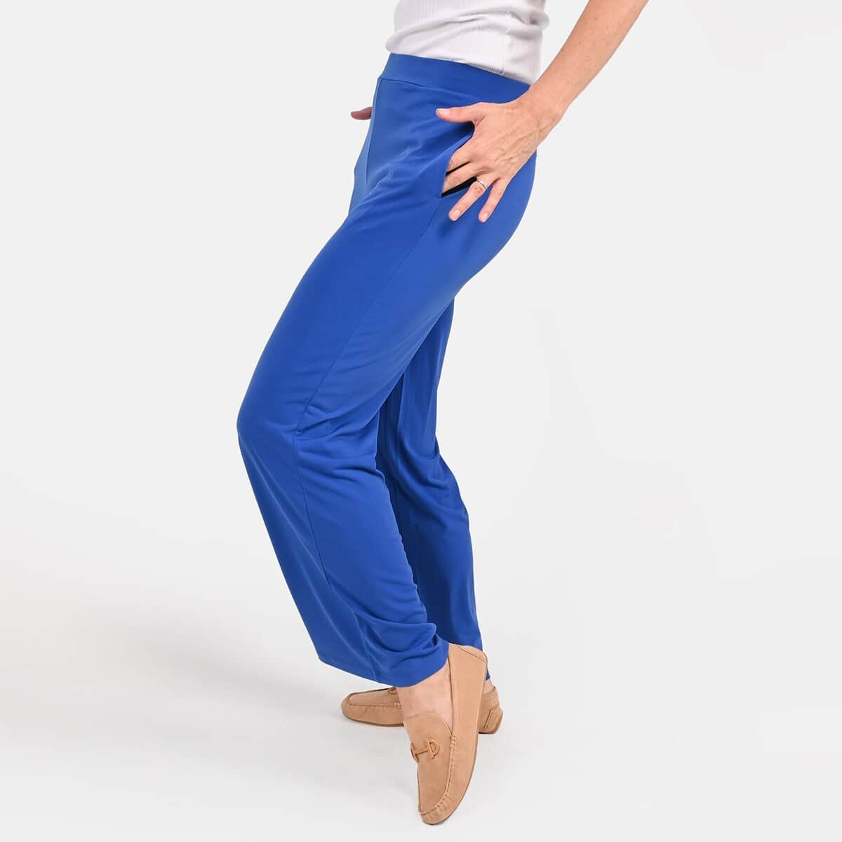 Tamsy Blue Mid Rise Wide-Leg Pants For Women - L image number 4