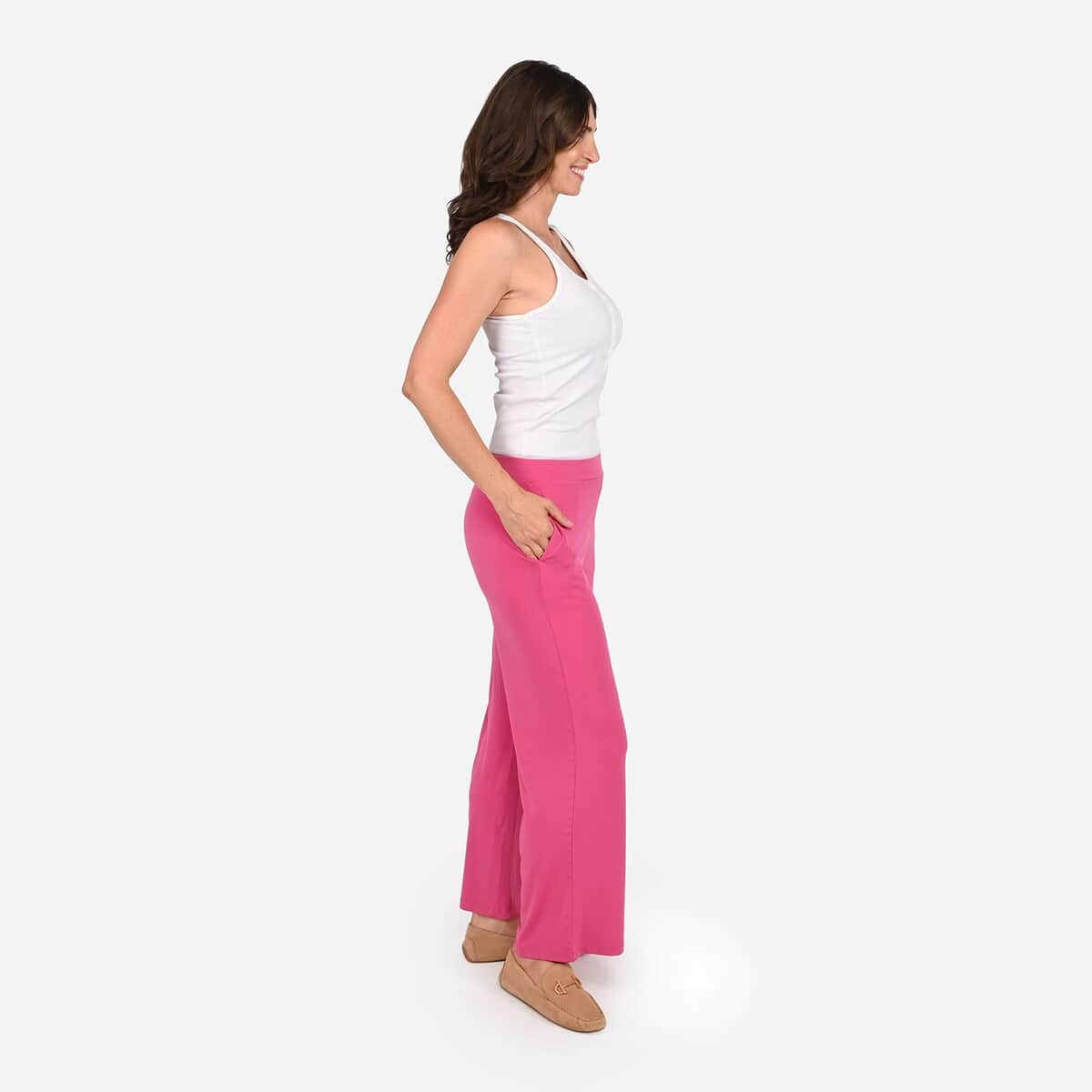 Tamsy Pink Mid Rise Wide-Leg Pants For Women - L image number 2