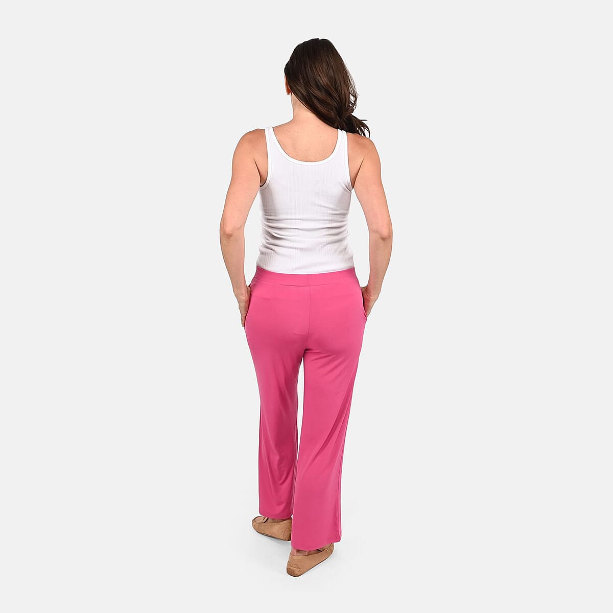Tamsy Pink Mid Rise Wide-Leg Pants For Women - 1X image number 1