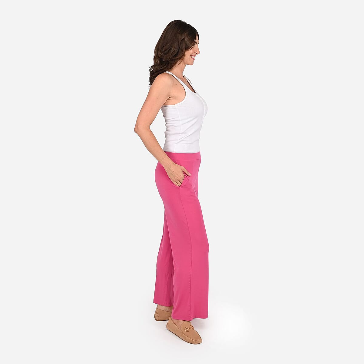 Tamsy Pink Mid Rise Wide-Leg Pants For Women - 1X image number 2