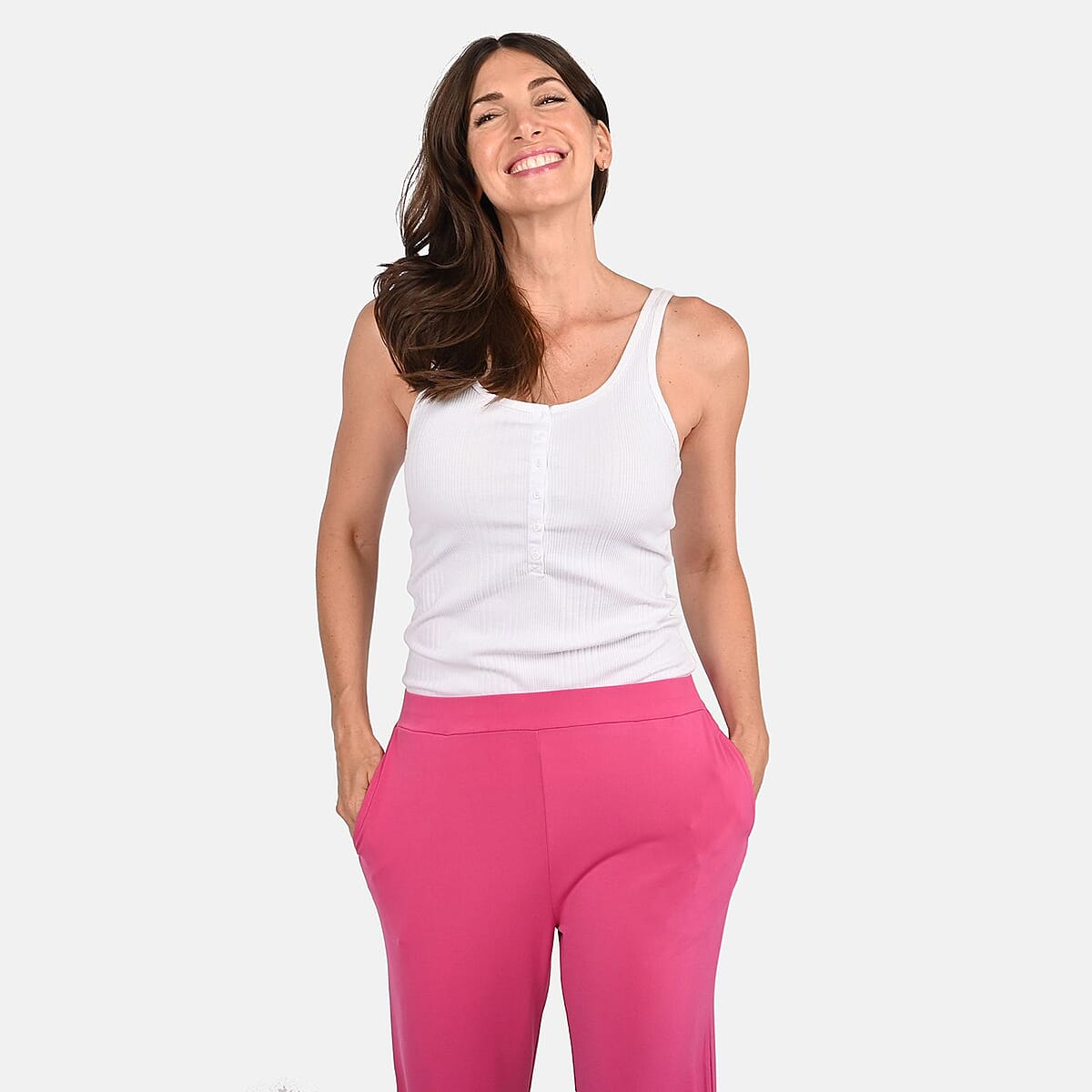 Tamsy Pink Mid Rise Wide-Leg Pants For Women - 1X image number 3