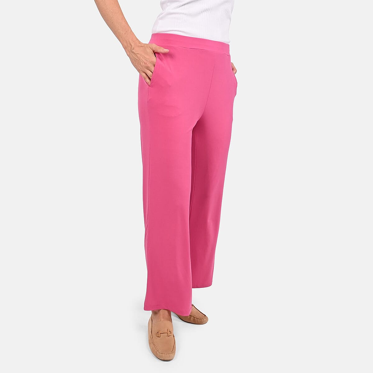 Tamsy Pink Mid Rise Wide-Leg Pants For Women - 1X image number 4