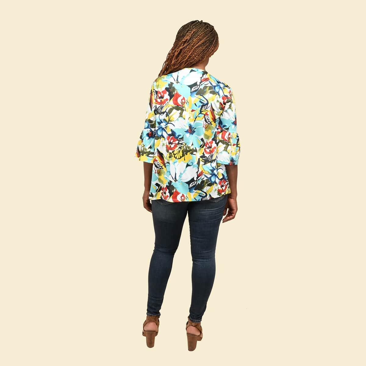 Tamsy Mint and Yellow Tropical Floral Drape Jacket - Small image number 1