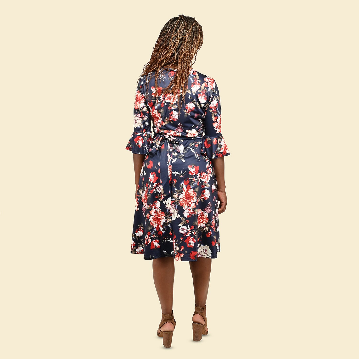 Tamsy Navy and Red Floral Wrap Dress - Small