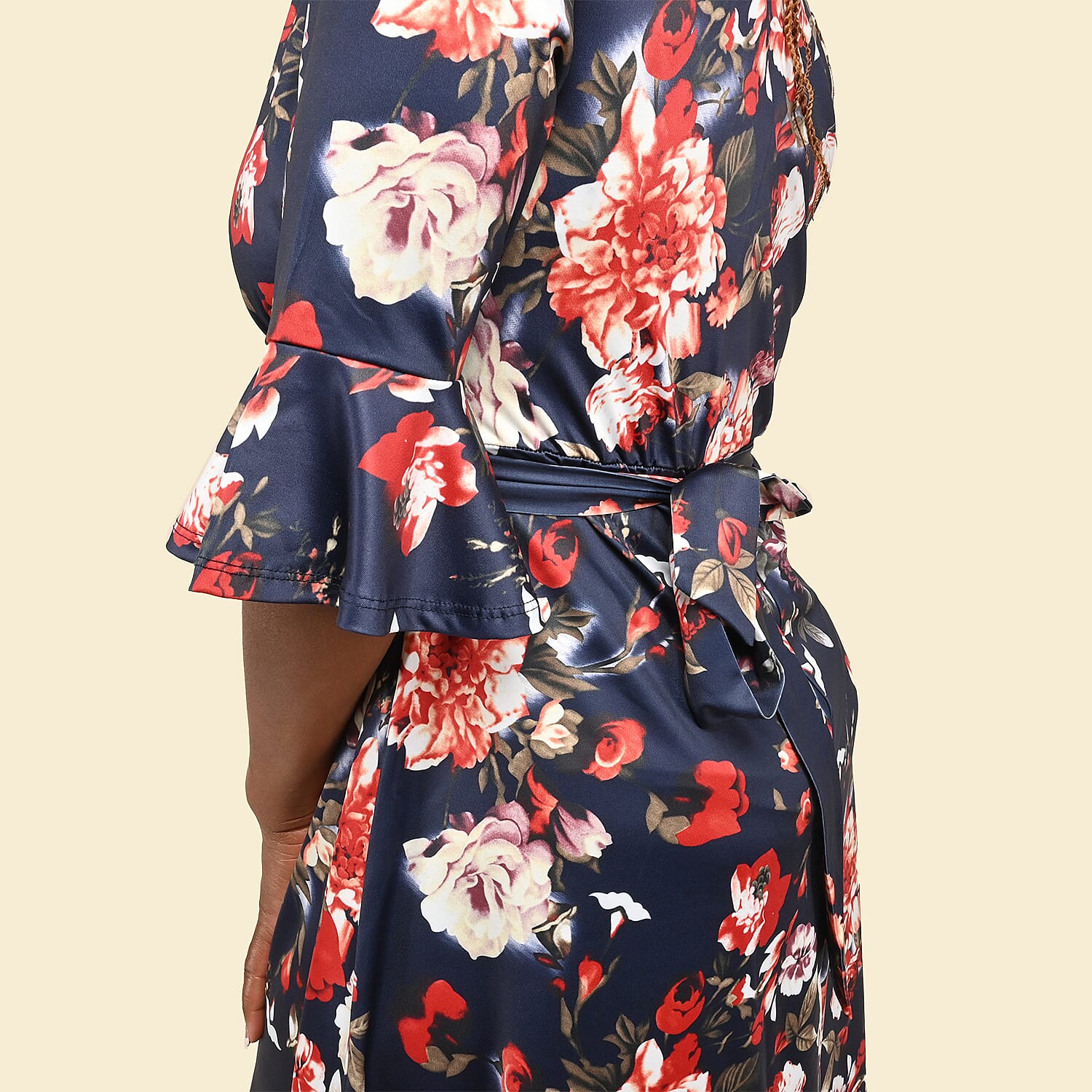 Tamsy Navy and Red Floral Wrap Dress - Small