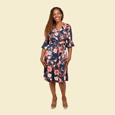 TAMSY Navy and Red Floral Wrap Dress - Small image number 0