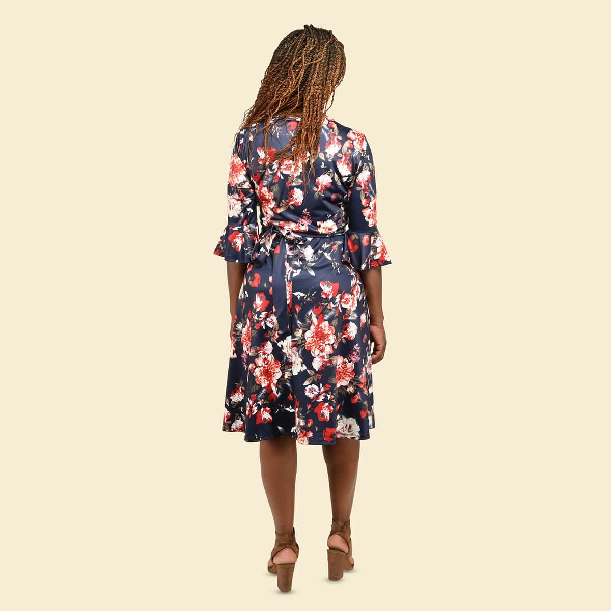 TAMSY Navy and Red Floral Wrap Dress - Small image number 1