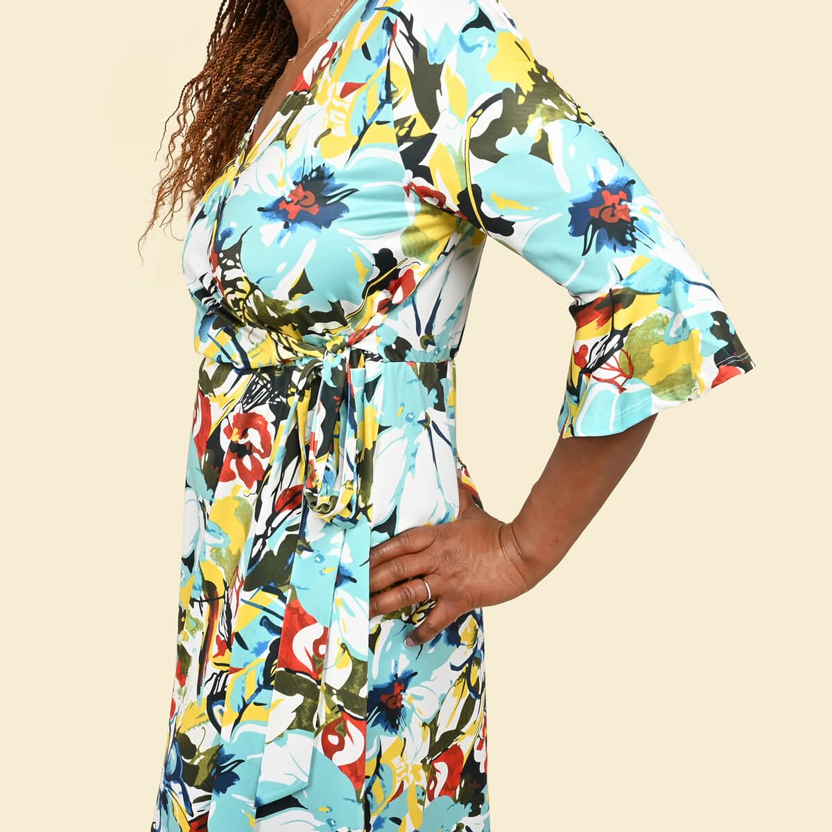 Tamsy Tropical Floral Wrap Dress - XL image number 3