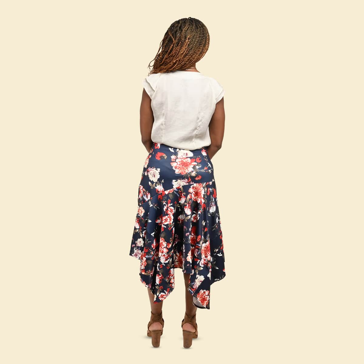 Tamsy Navy and Red Floral Midi Skirt - Large image number 1