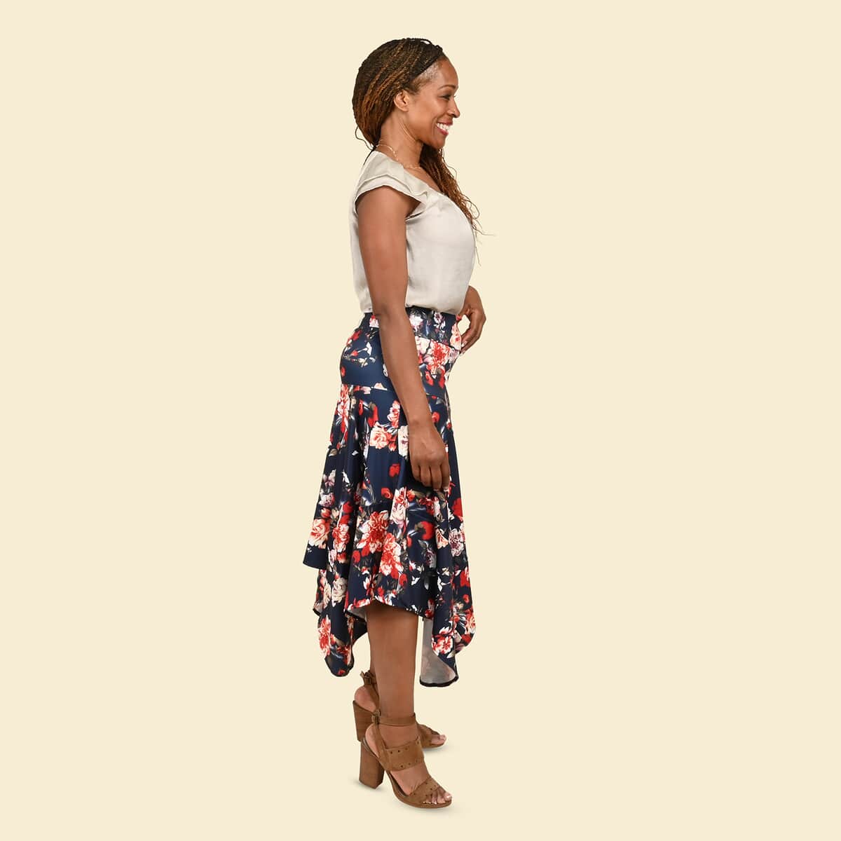 Tamsy Navy and Red Floral Midi Skirt - Large image number 2