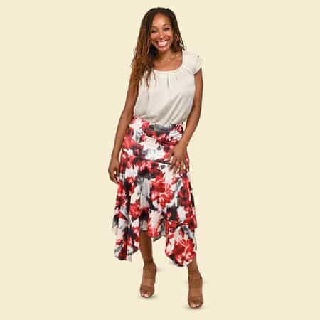Tamsy Neutral and Red Floral Midi Skirt - XL image number 0