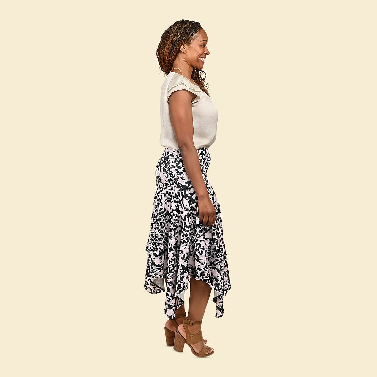 Tamsy Pink and Black Leopard Midi Skirt - 2X image number 2