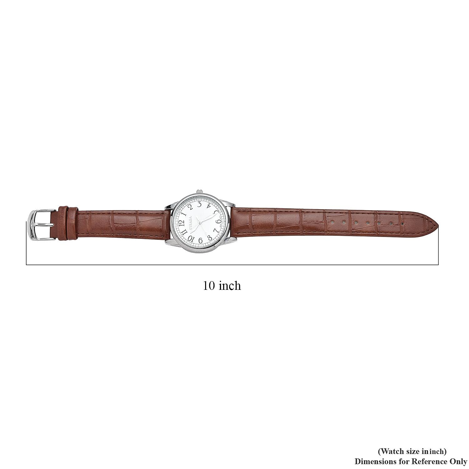 Strada Simulated Diamond Japanese Movement Watch with Brown Faux Leather Strap (36mm) (7.75-9.00Inches)