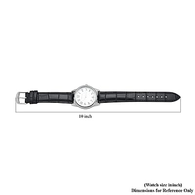 Strada Simulated Diamond Japanese Movement Watch with Black Faux Leather Strap (36mm) (7.75-9.00Inches)