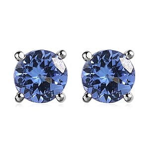 D'Joy Tanzanite Solitaire Stud Earrings in Platinum Over Sterling Silver 0.75 ctw