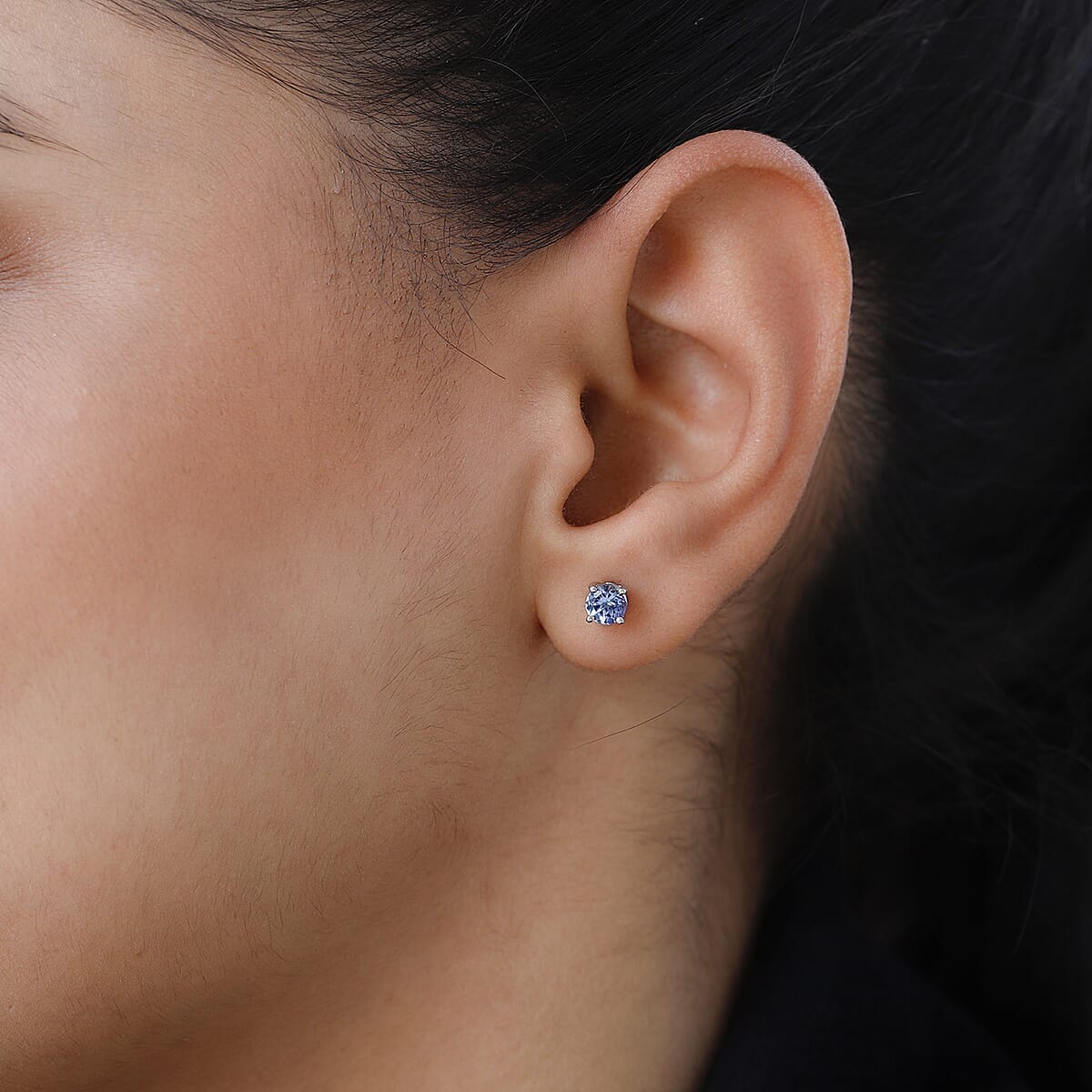 D'Joy Tanzanite Solitaire Stud Earrings in Platinum Over Sterling Silver 0.75 ctw image number 1