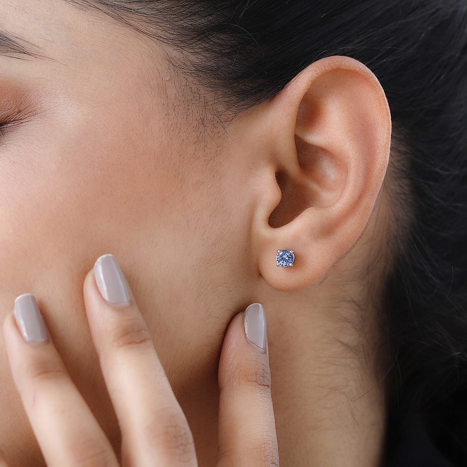 D'Joy Tanzanite Solitaire Stud Earrings in Platinum Over Sterling Silver 0.75 ctw