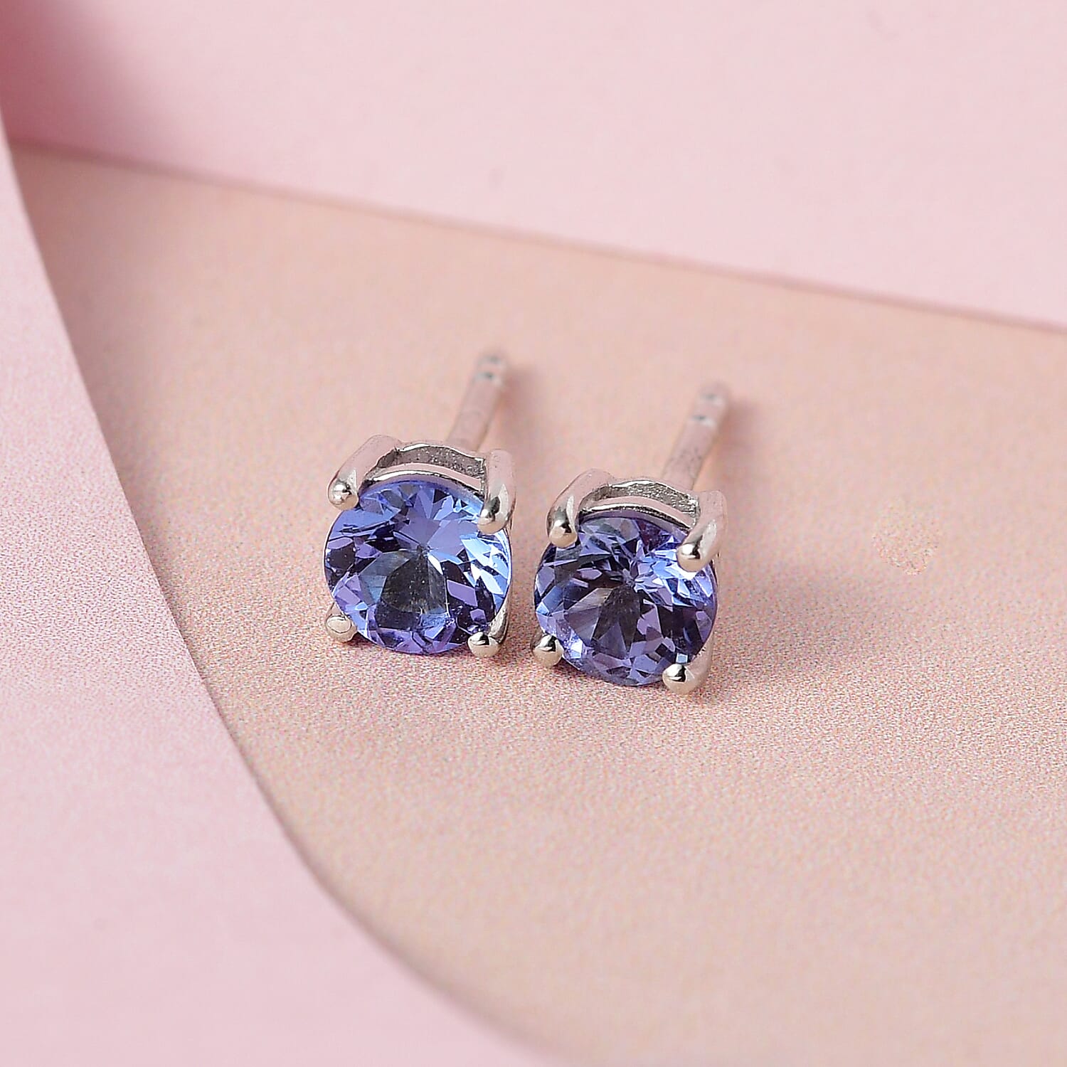 D'Joy Tanzanite Solitaire Stud Earrings in Platinum Over Sterling Silver 0.75 ctw