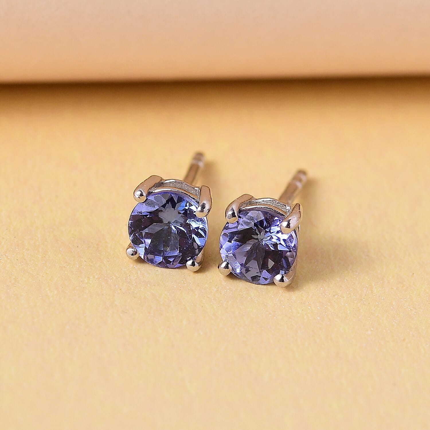 D'Joy Tanzanite Solitaire Stud Earrings in Platinum Over Sterling Silver 0.75 ctw
