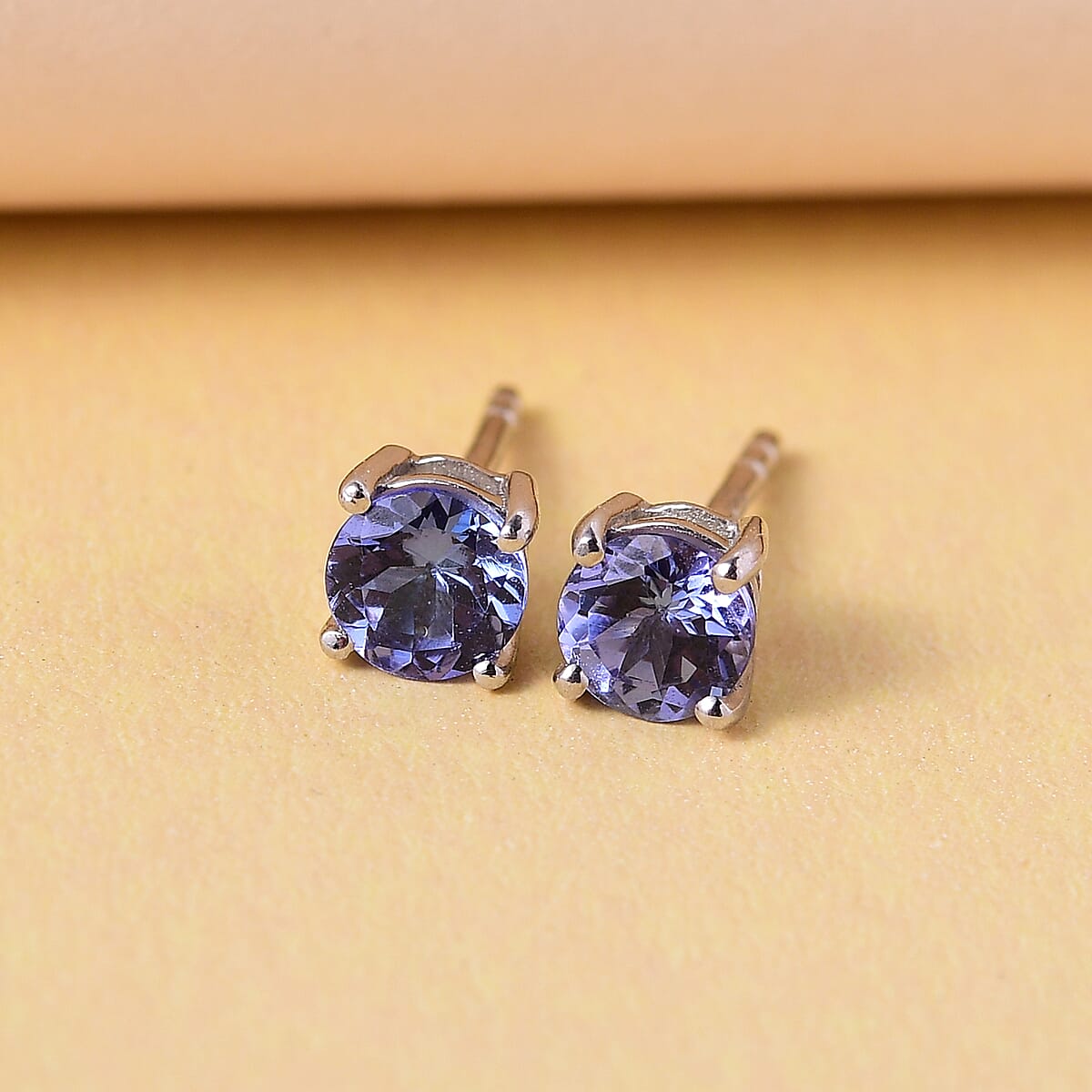 D'Joy Tanzanite Solitaire Stud Earrings in Platinum Over Sterling Silver 0.75 ctw image number 4