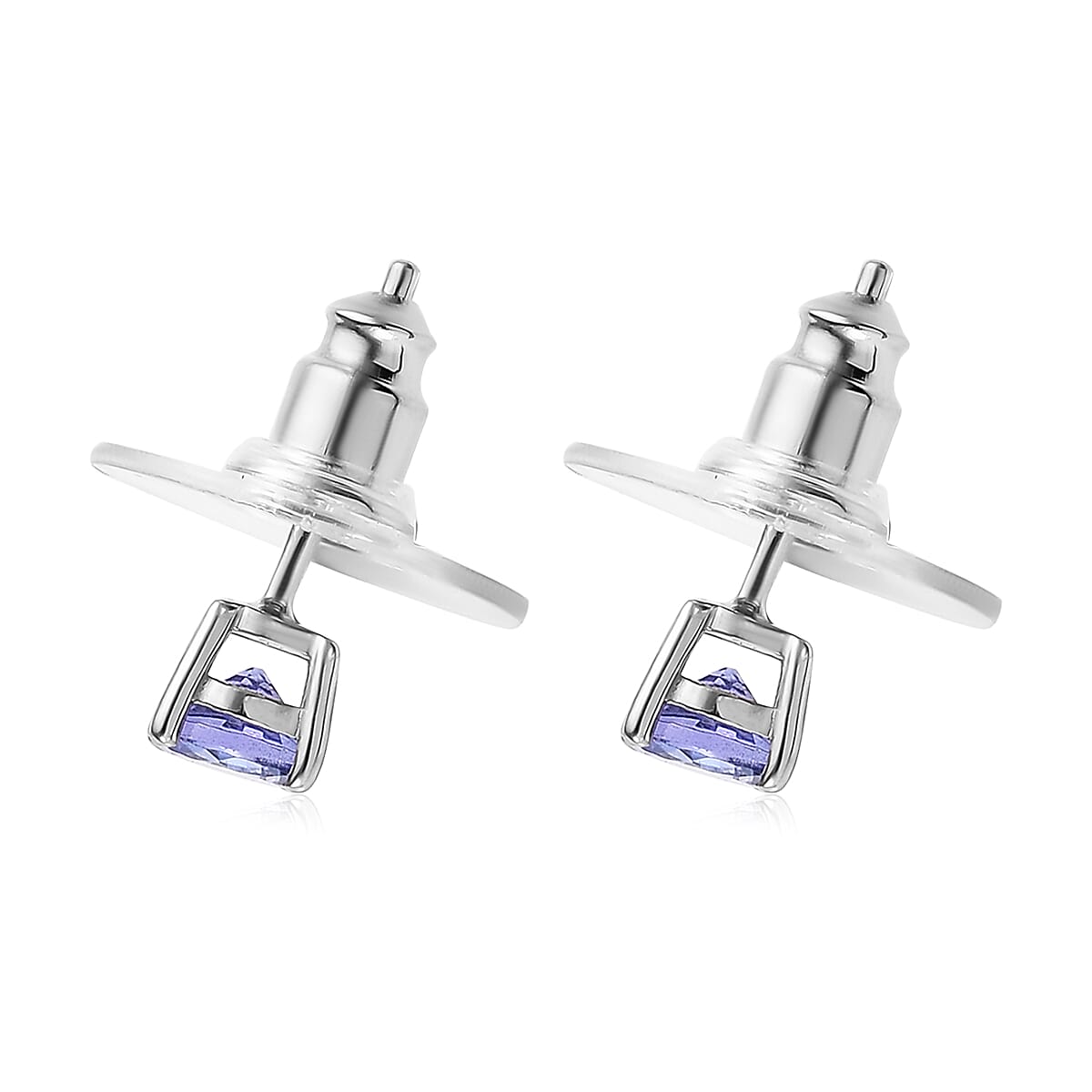 D'Joy Tanzanite Solitaire Stud Earrings in Platinum Over Sterling Silver 0.75 ctw