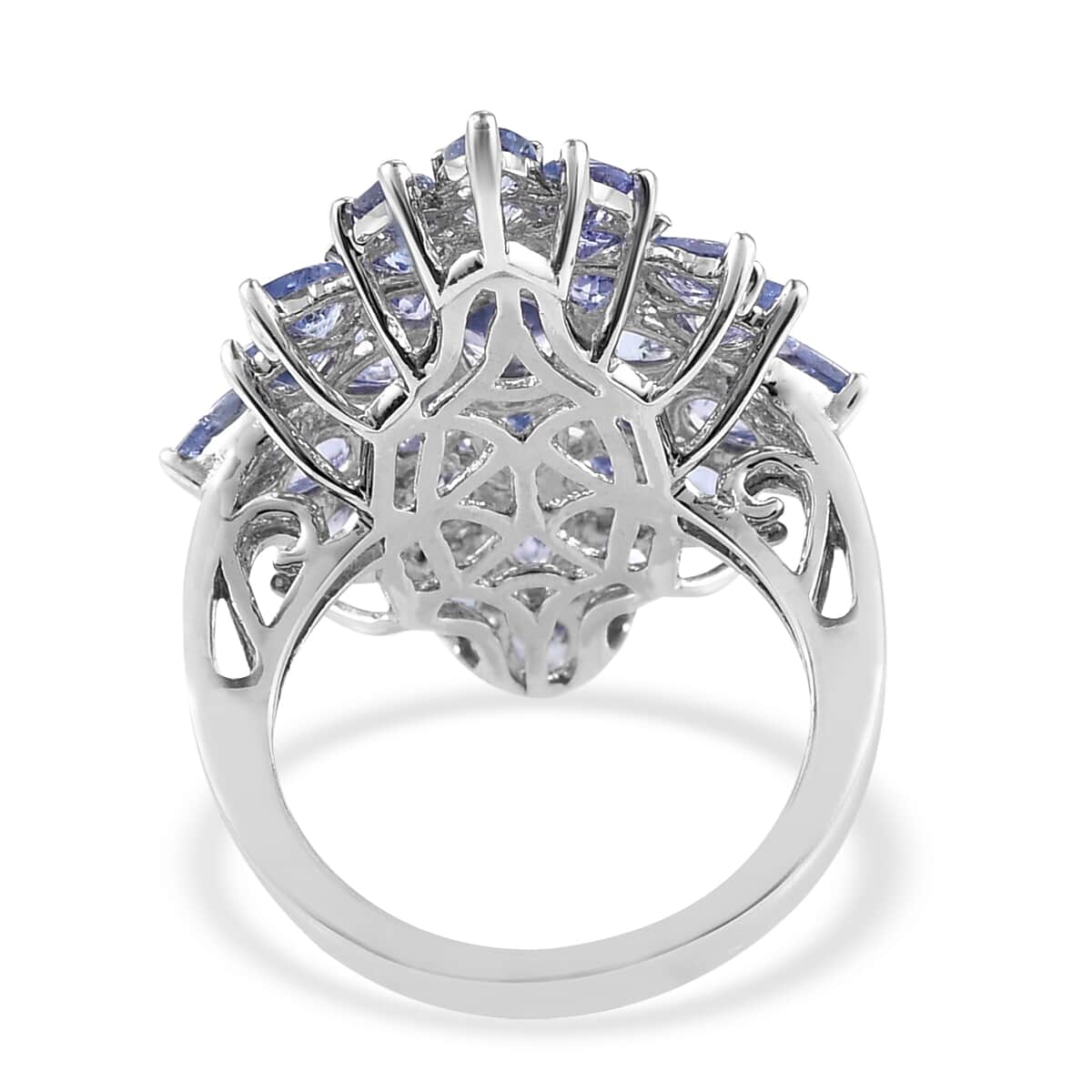 Tanzanite Elongated Cluster Ring in Platinum Over Sterling Silver (Size 10.0) 4.35 ctw image number 4