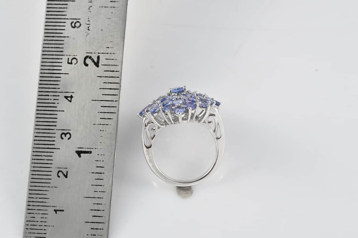 Tanzanite Elongated Cluster Ring in Platinum Over Sterling Silver (Size 10.0) 4.35 ctw image number 6