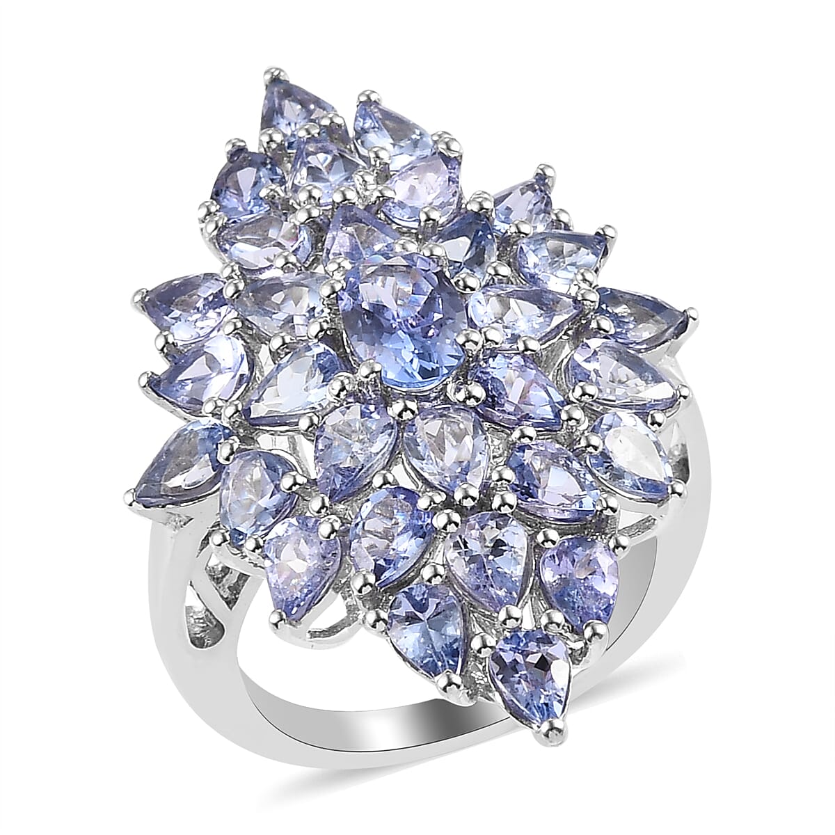 Tanzanite Elongated Cluster Ring in Platinum Over Sterling Silver (Size 7.0) 4.35 ctw image number 0
