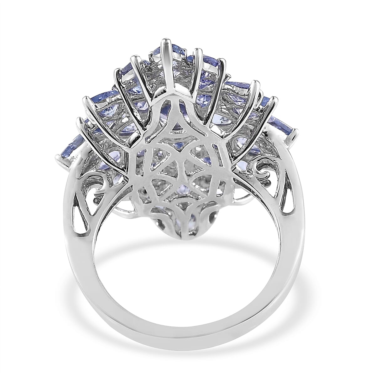 Tanzanite Elongated Cluster Ring in Platinum Over Sterling Silver (Size 7.0) 4.35 ctw image number 4