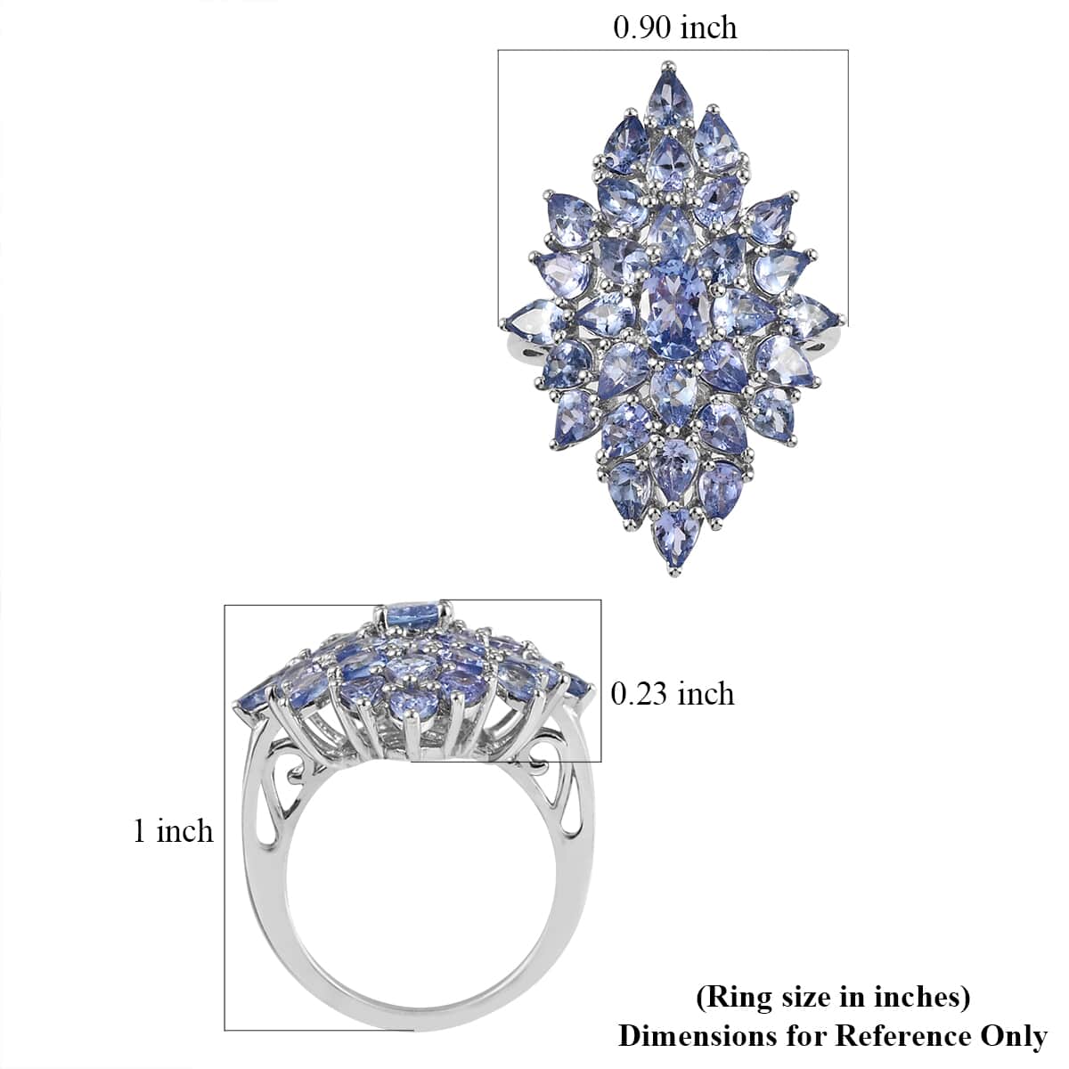 Tanzanite Elongated Cluster Ring in Platinum Over Sterling Silver (Size 9.0) 4.35 ctw image number 5