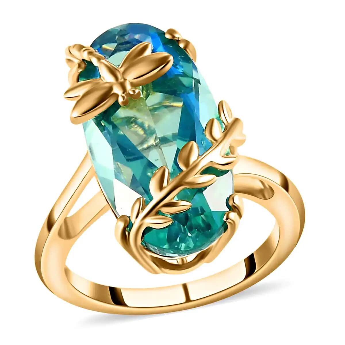 GP Italian Garden Collection Peacock Quartz Solitaire Ring in Vermeil YG Over Sterling Silver 8.75 ctw image number 0