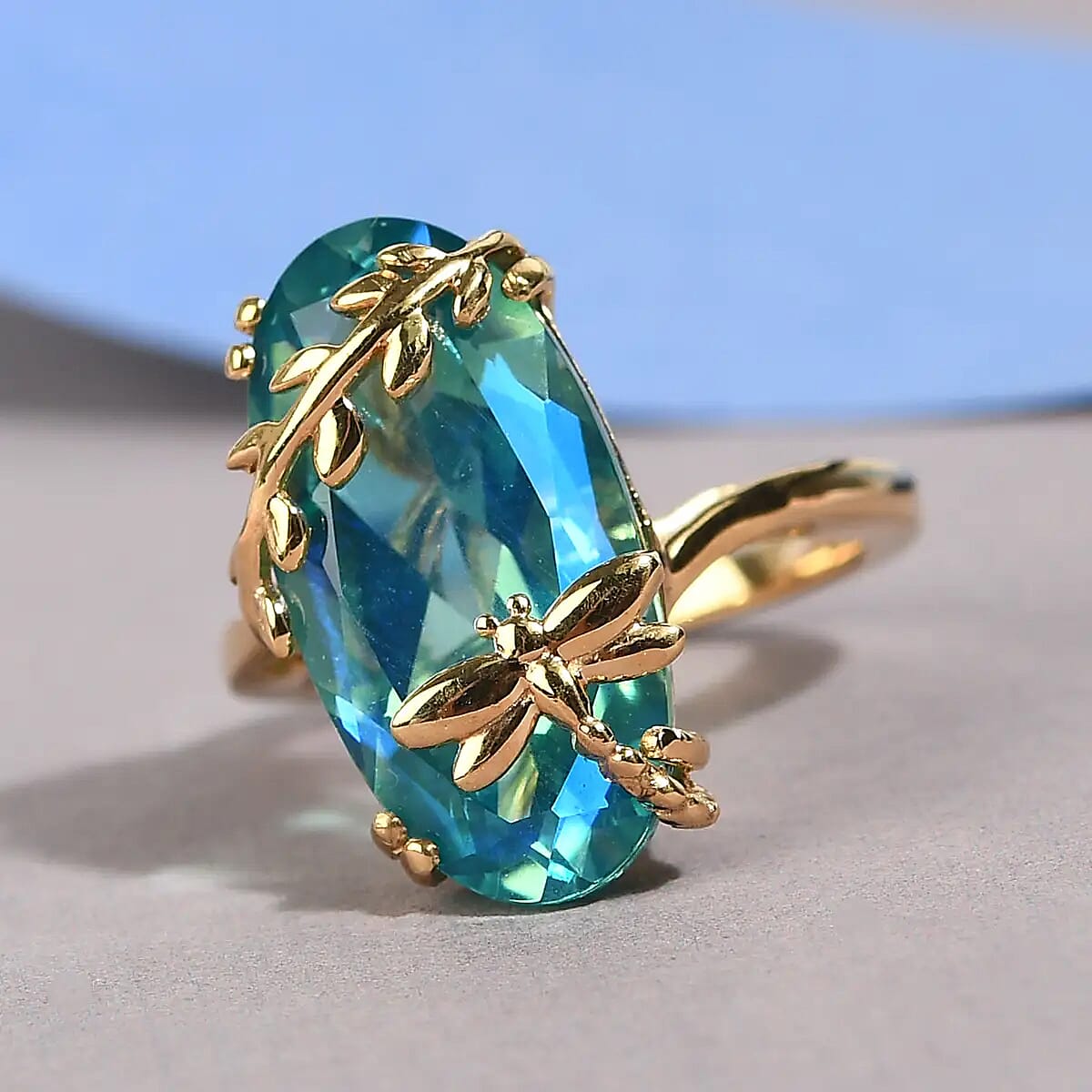 GP Trionfo Collection Peacock Quartz Dragonfly Ring , Peacock Quartz Ring ,Vermeil Yellow Gold Over Sterling Silver Ring 8.75 ctw (Size 8) image number 1