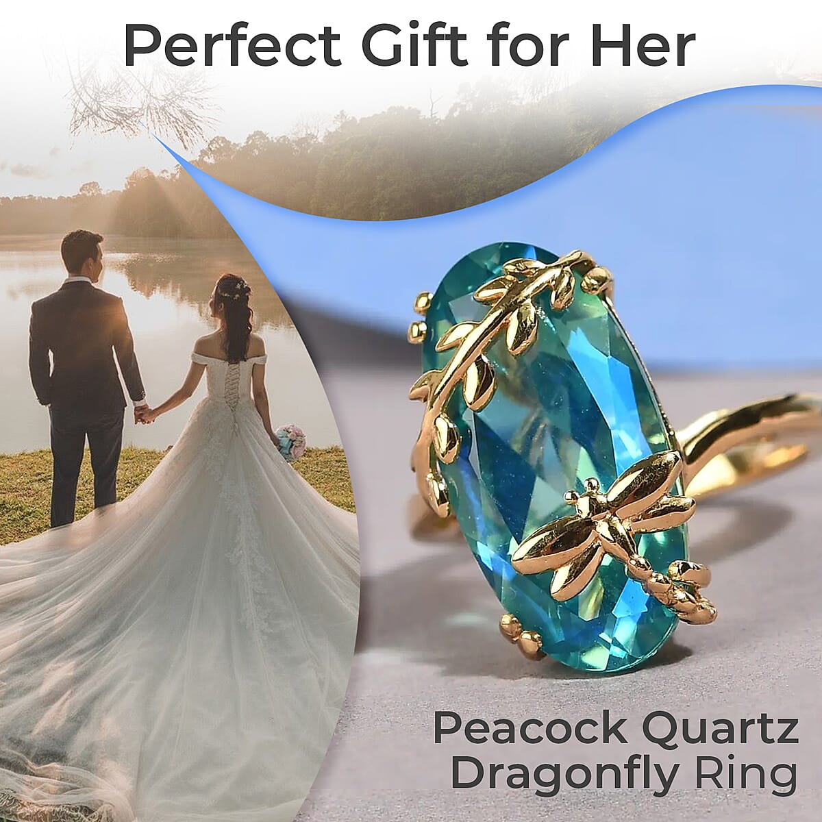 GP Trionfo Collection Peacock Quartz Dragonfly Ring , Peacock Quartz Ring ,Vermeil Yellow Gold Over Sterling Silver Ring 8.75 ctw (Size 8) image number 2