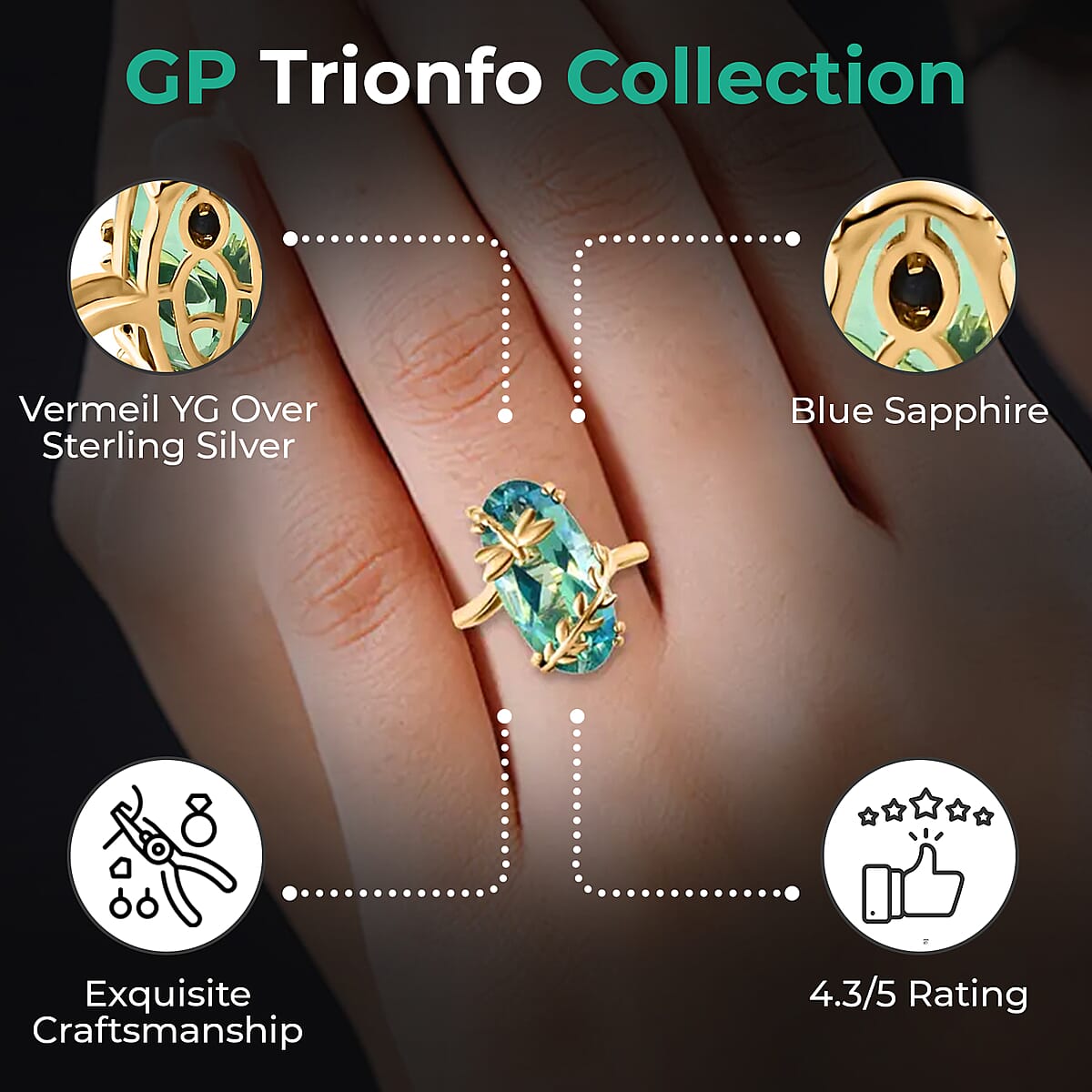 GP Trionfo Collection Peacock Quartz Dragonfly Ring , Peacock Quartz Ring ,Vermeil Yellow Gold Over Sterling Silver Ring 8.75 ctw (Size 8) image number 3