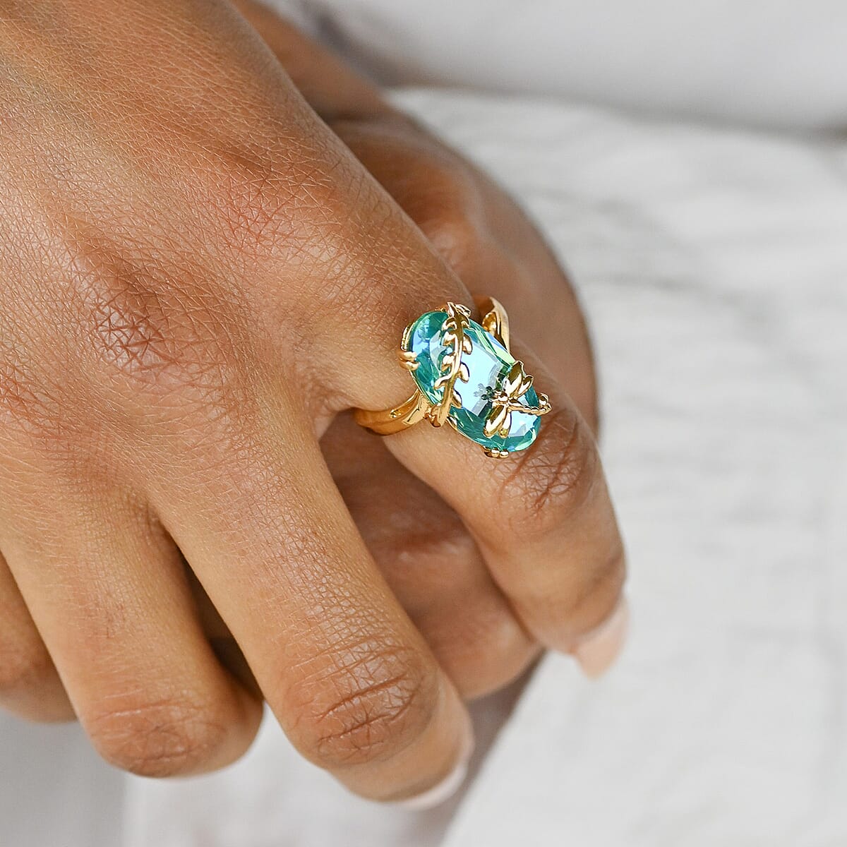 GP Trionfo Collection Peacock Quartz Dragonfly Ring , Peacock Quartz Ring ,Vermeil Yellow Gold Over Sterling Silver Ring 8.75 ctw (Size 8) image number 5