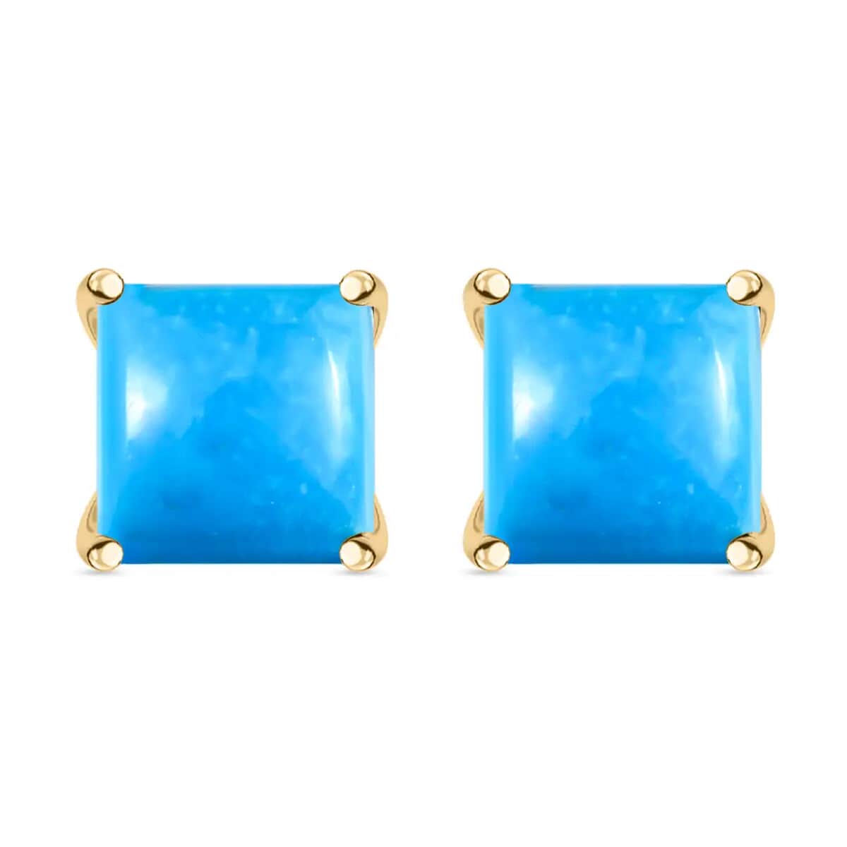 LUXORO 10K Yellow Gold Premium AMERICAN Natural Sleeping Beauty Turquoise Solitaire Stud Earrings 0.85 ctw image number 0