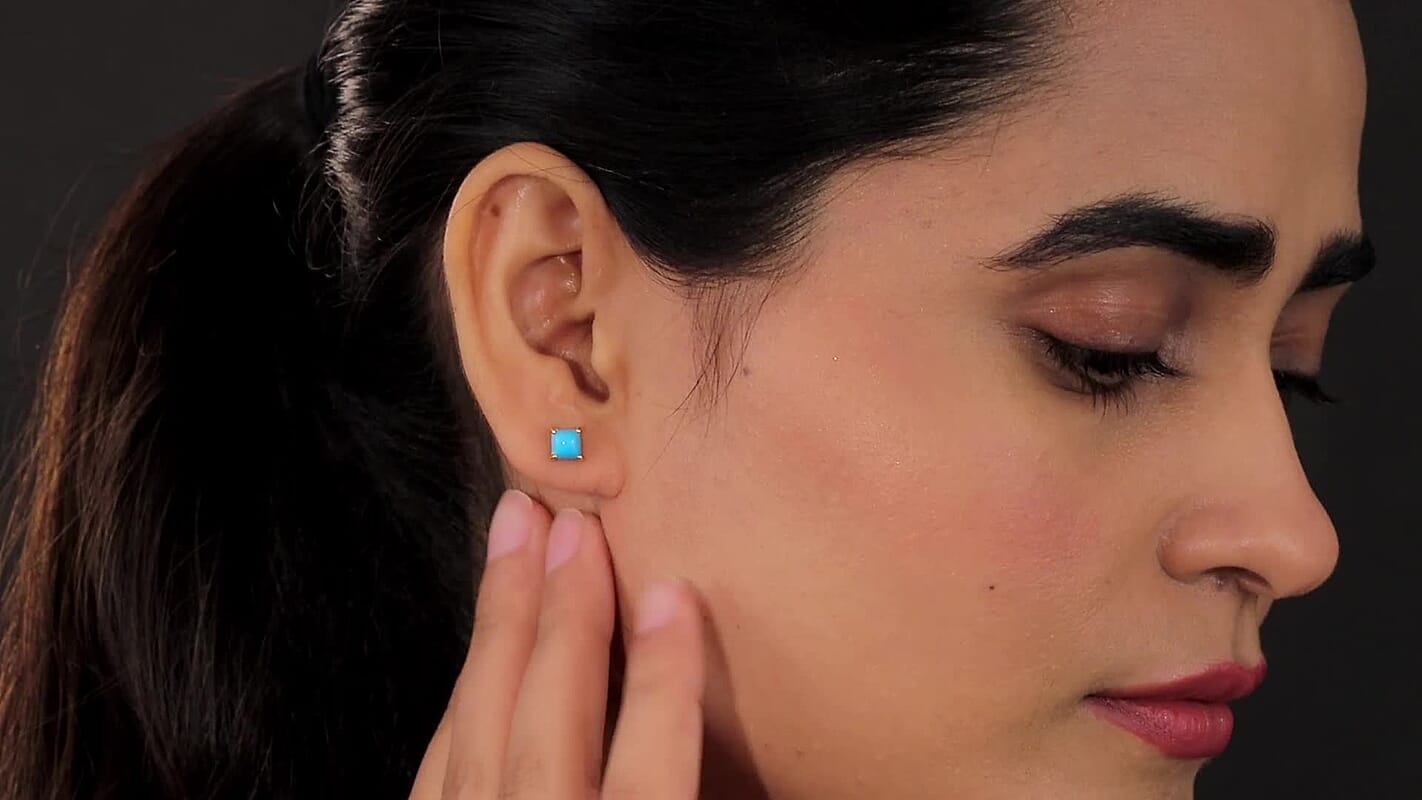 Luxoro 10K Yellow Gold Premium Sleeping Beauty Turquoise Solitaire Stud Earrings 1.00 ctw