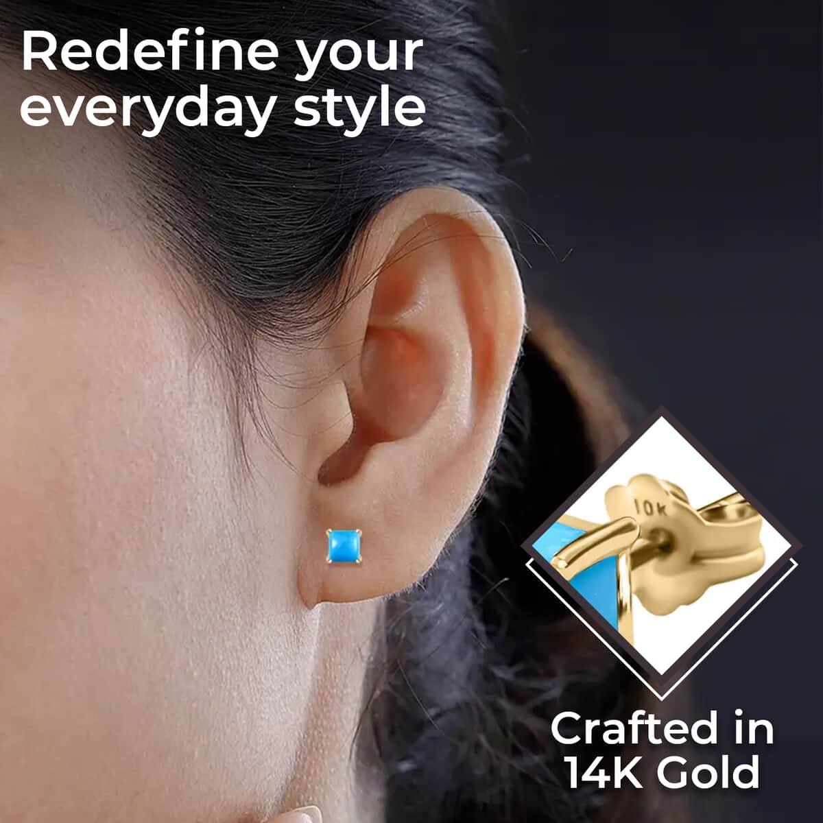 LUXORO 10K Yellow Gold Premium AMERICAN Natural Sleeping Beauty Turquoise Solitaire Stud Earrings 0.85 ctw image number 2