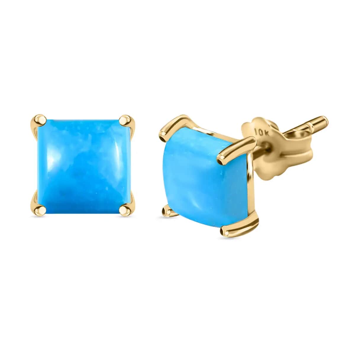 LUXORO 10K Yellow Gold Premium AMERICAN Natural Sleeping Beauty Turquoise Solitaire Stud Earrings 0.85 ctw image number 4