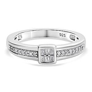 White Diamond 0.15 ctw Ring in Platinum Over Sterling Silver (Size 10)