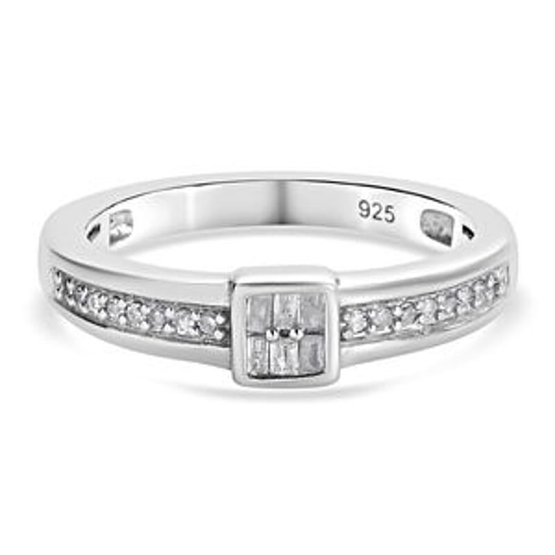 White Diamond 0.15 ctw Ring in Platinum Over Sterling Silver (Size 10)