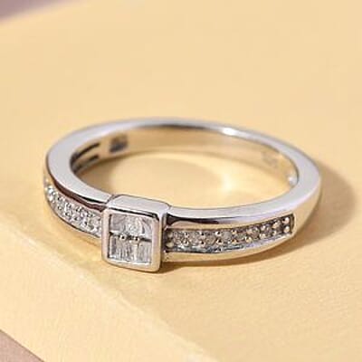 White Diamond 0.15 ctw Ring in Platinum Over Sterling Silver (Size 10)