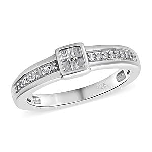 White Diamond 0.15 ctw Ring in Platinum Over Sterling Silver (Size 10)
