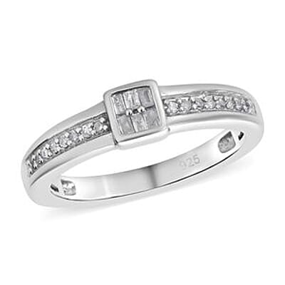 White Diamond 0.15 ctw Ring in Platinum Over Sterling Silver (Size 10)