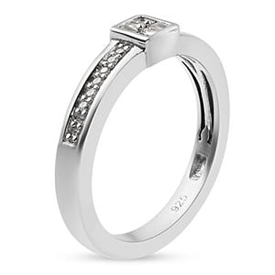 White Diamond 0.15 ctw Ring in Platinum Over Sterling Silver (Size 10)