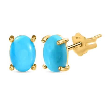 Luxoro 10K Yellow Gold Premium Sleeping Beauty Turquoise Earrings, Gold Solitaire Earrings, Turquoise Studs, Anniversary Gifts For Her 0.90 ctw image number 0