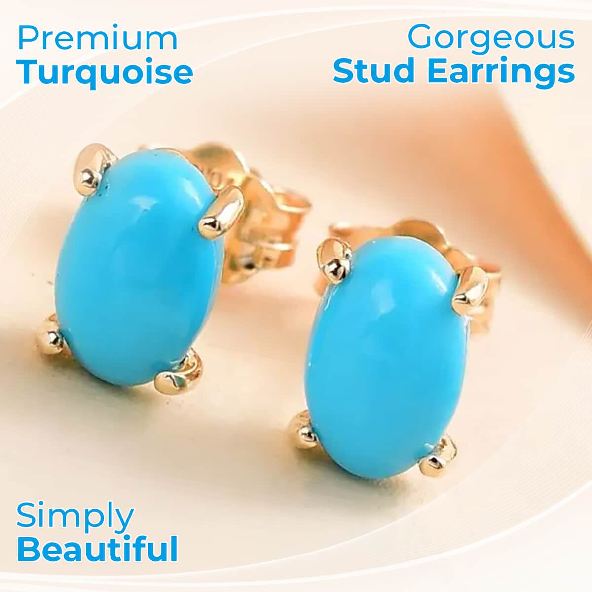 Luxoro 10K Yellow Gold Premium Sleeping Beauty Turquoise Earrings, Gold Solitaire Earrings, Turquoise Studs, Anniversary Gifts For Her 0.90 ctw image number 1
